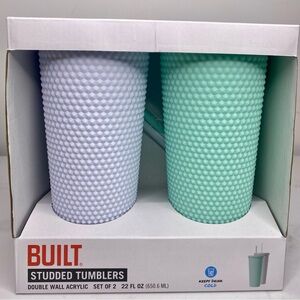 Set of 2 Studded 22oz Reusable Tumblers Cold Cups Lids Straws